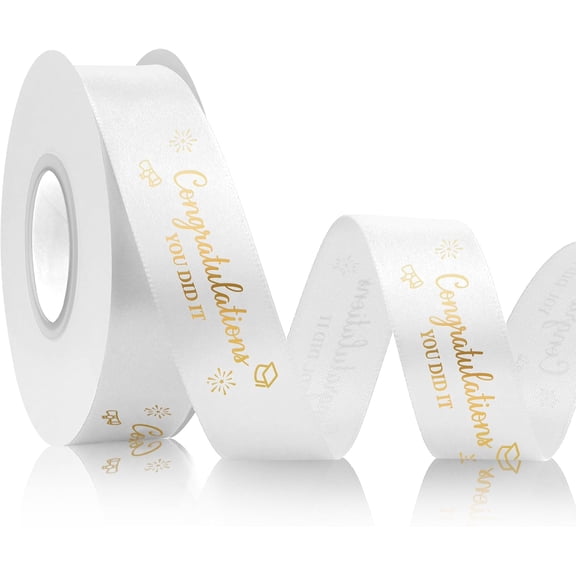 TB-Graduation Ribbon 1 Inch 25 Yards Class of 2026 Ribbon for Flower Bouquet for DIY Craft Gift Wrapping, White Graduation Ribbons for Cakes, Congrats Grad Ribbons
