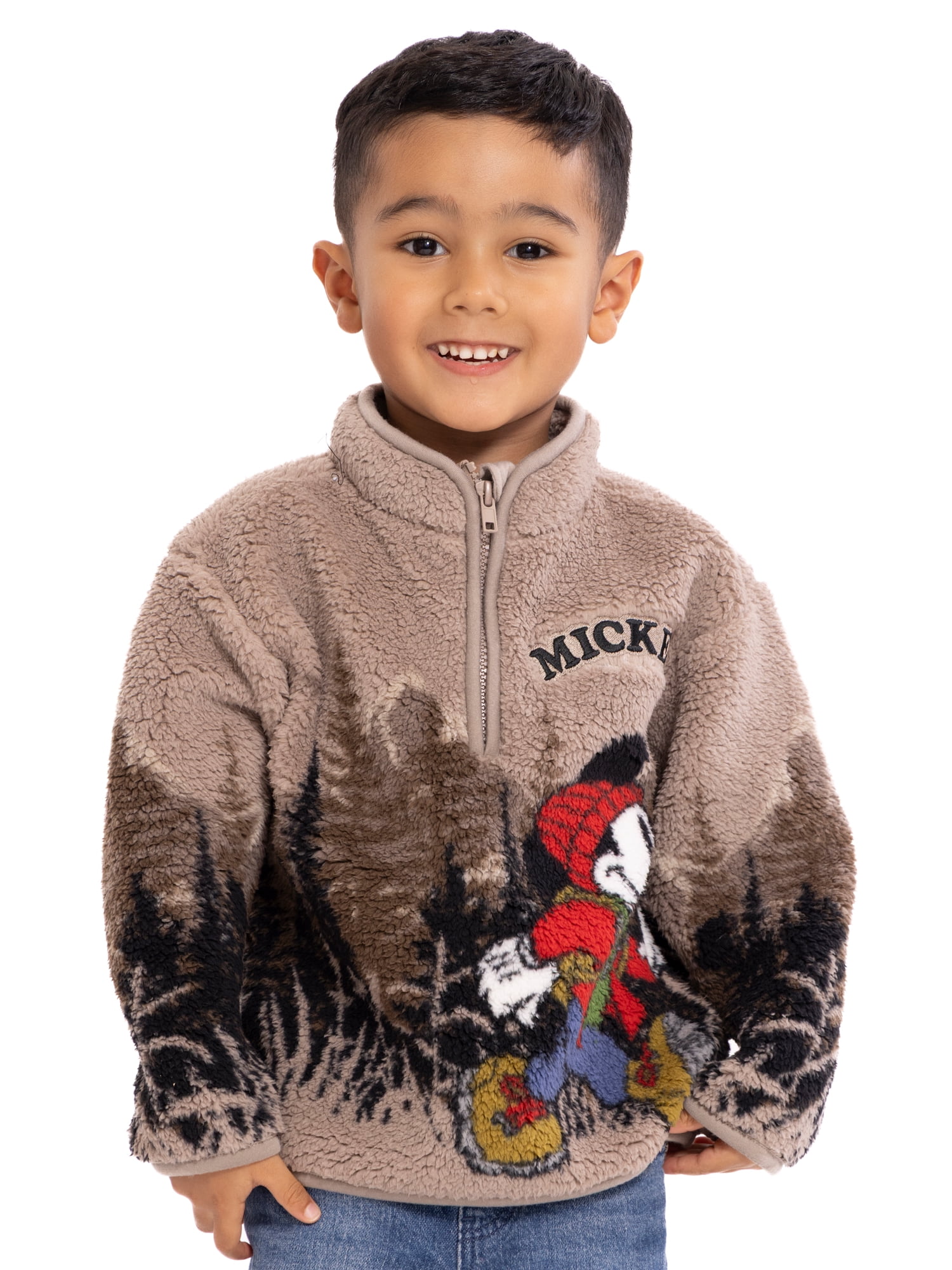 Mickey Mouse Toddler Boys Plush Fleece Half Zip Sweatshirt, Sizes 12M-5T