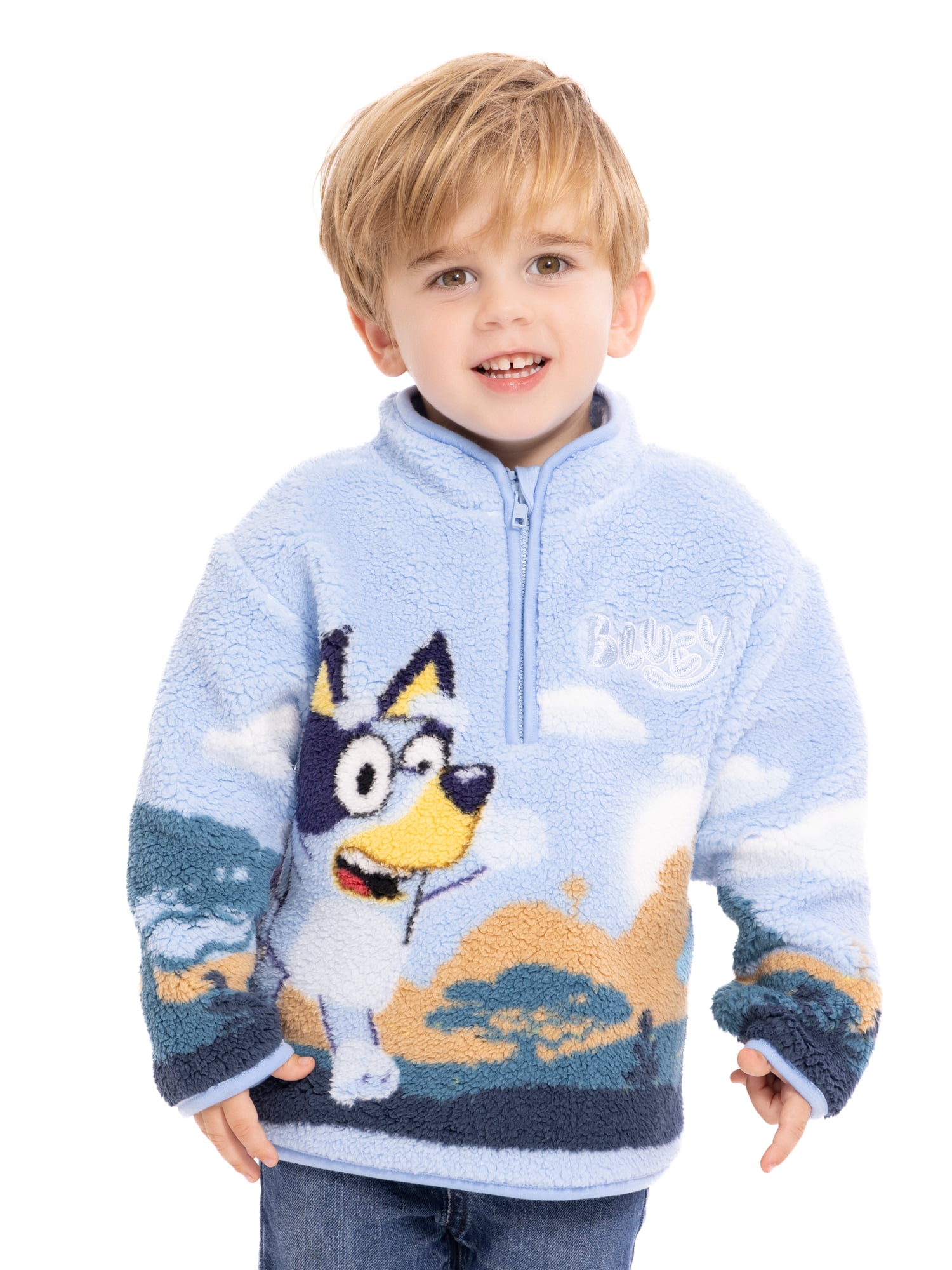 Bluey Toddler Boys Plush Graphic Half Zip Sweatshirt, Sizes 12M-5T