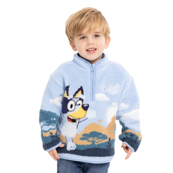 Bluey Toddler Boys Plush Graphic Half Zip Sweatshirt, Sizes 12M-5T