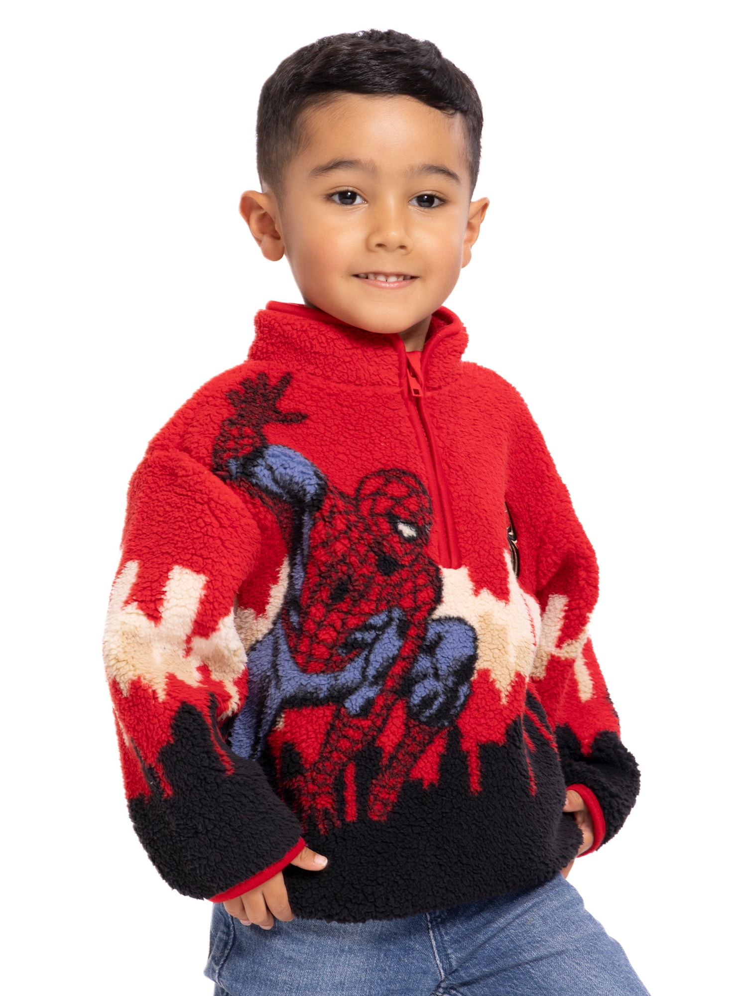 Spider-Man Toddler Boys Plush Fleece Half Zip Sweatshirt, Sizes 12M-5T