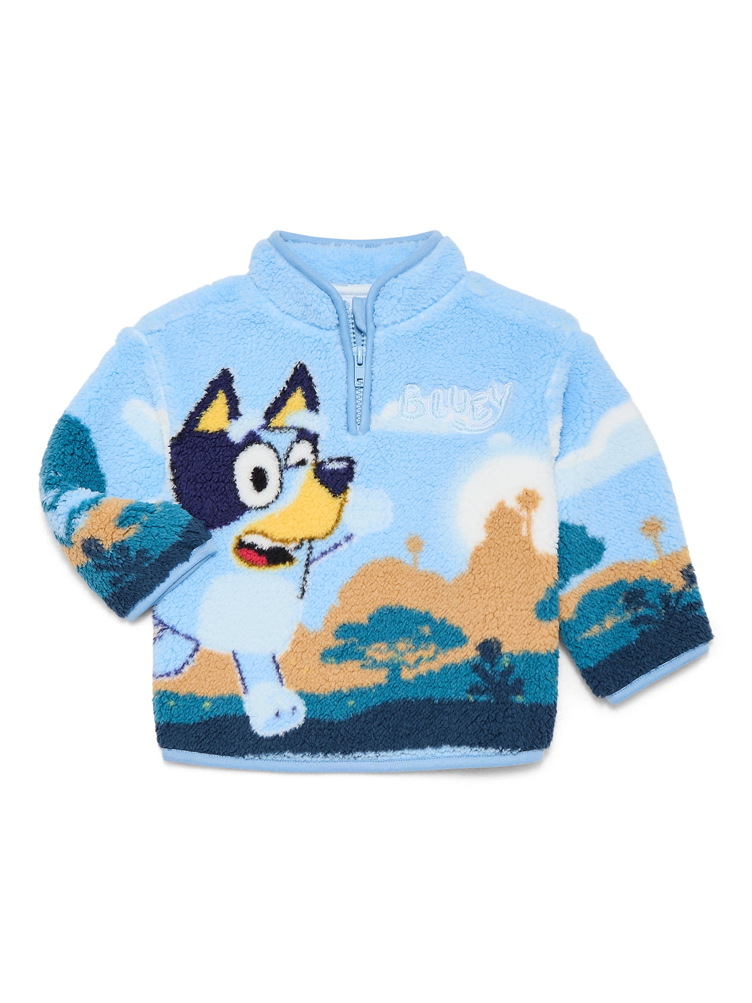 Bluey Toddler Boys Plush Graphic Half Zip Sweatshirt, Sizes 12M-5T