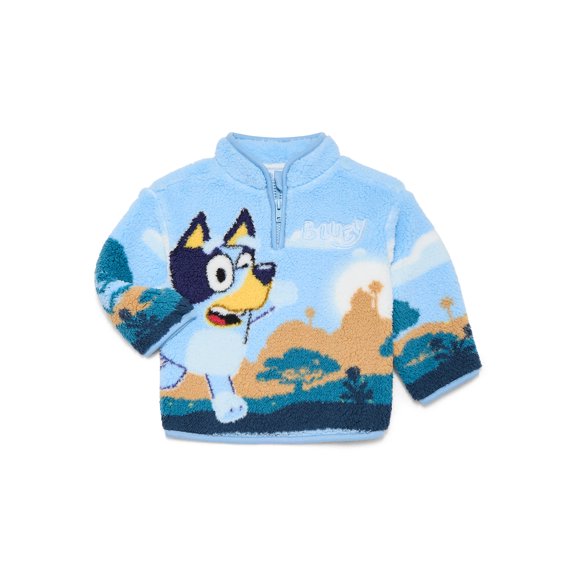 Bluey Toddler Boys Plush Graphic Half Zip Sweatshirt, Sizes 12M-5T