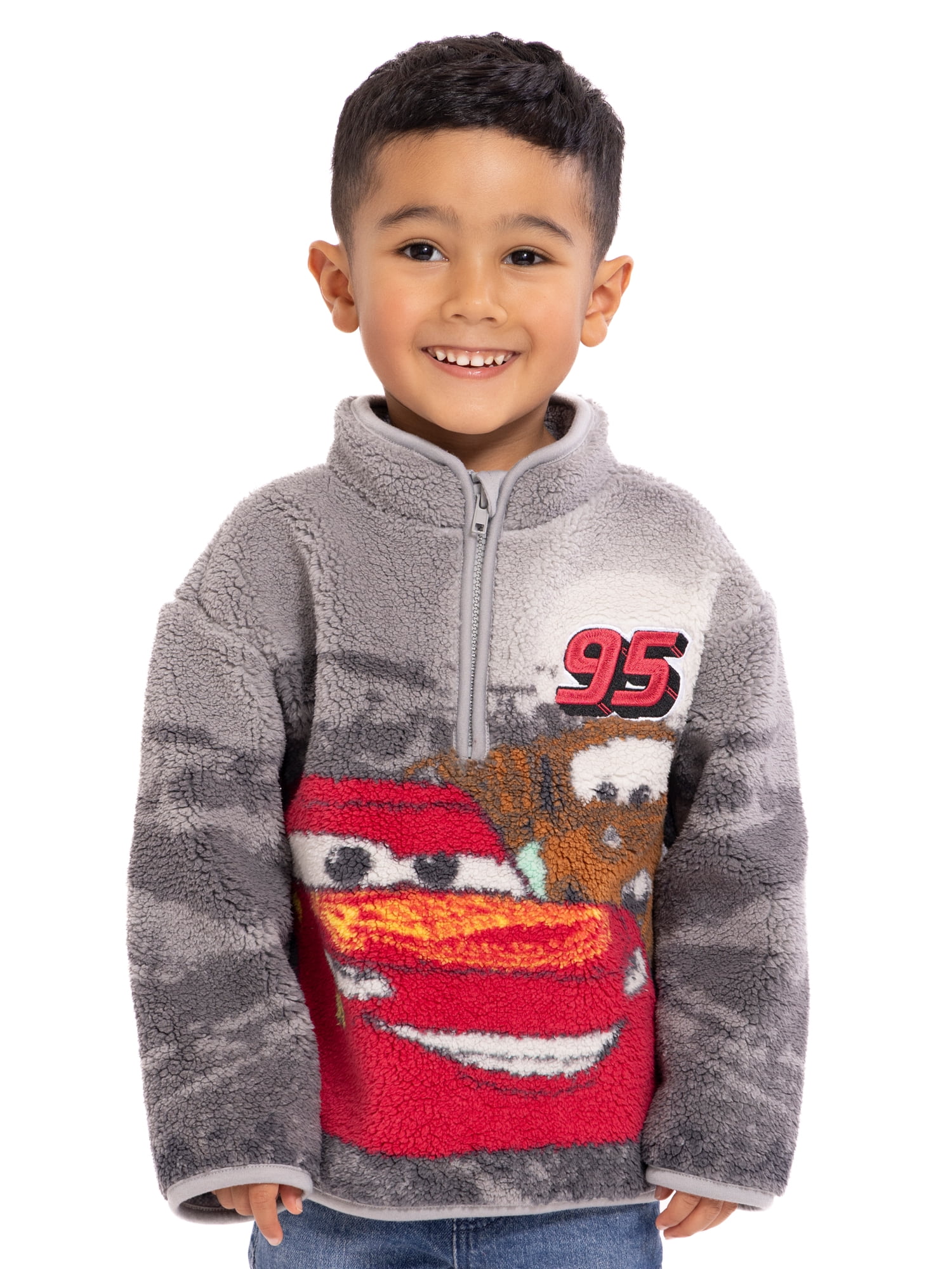 Disney Pixar Cars Toddler Boys Plush Fleece Half Zip Sweatshirt, Sizes 12M-5T