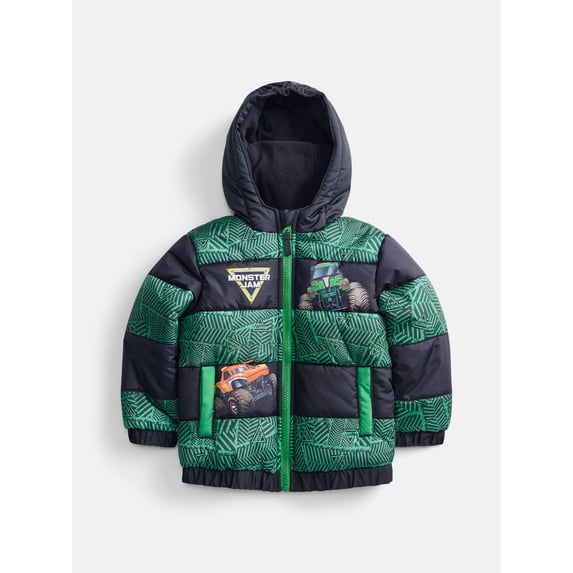 Monster Jam Toddler Boys Heavyweight Puffer Jacket, Sizes 2T-5T