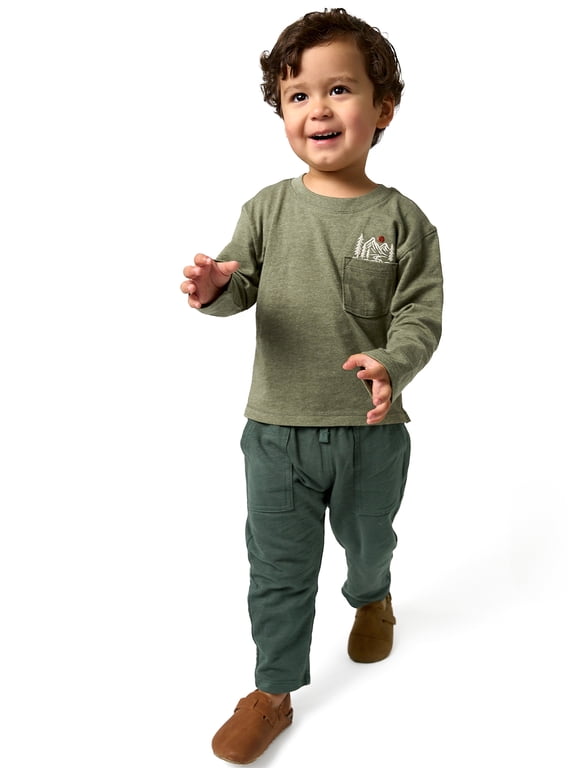 by Gerber Toddler Boy Novelty Tee with Straight Leg Pants Outfit Set, Sizes 12 Months - 5T