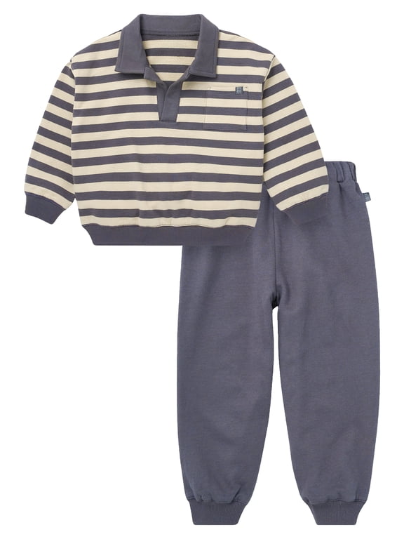 by Gerber Toddler Boy Polo Sweatshirt and Sweatpant Outfit Set, Sizes 12 Months - 5T
