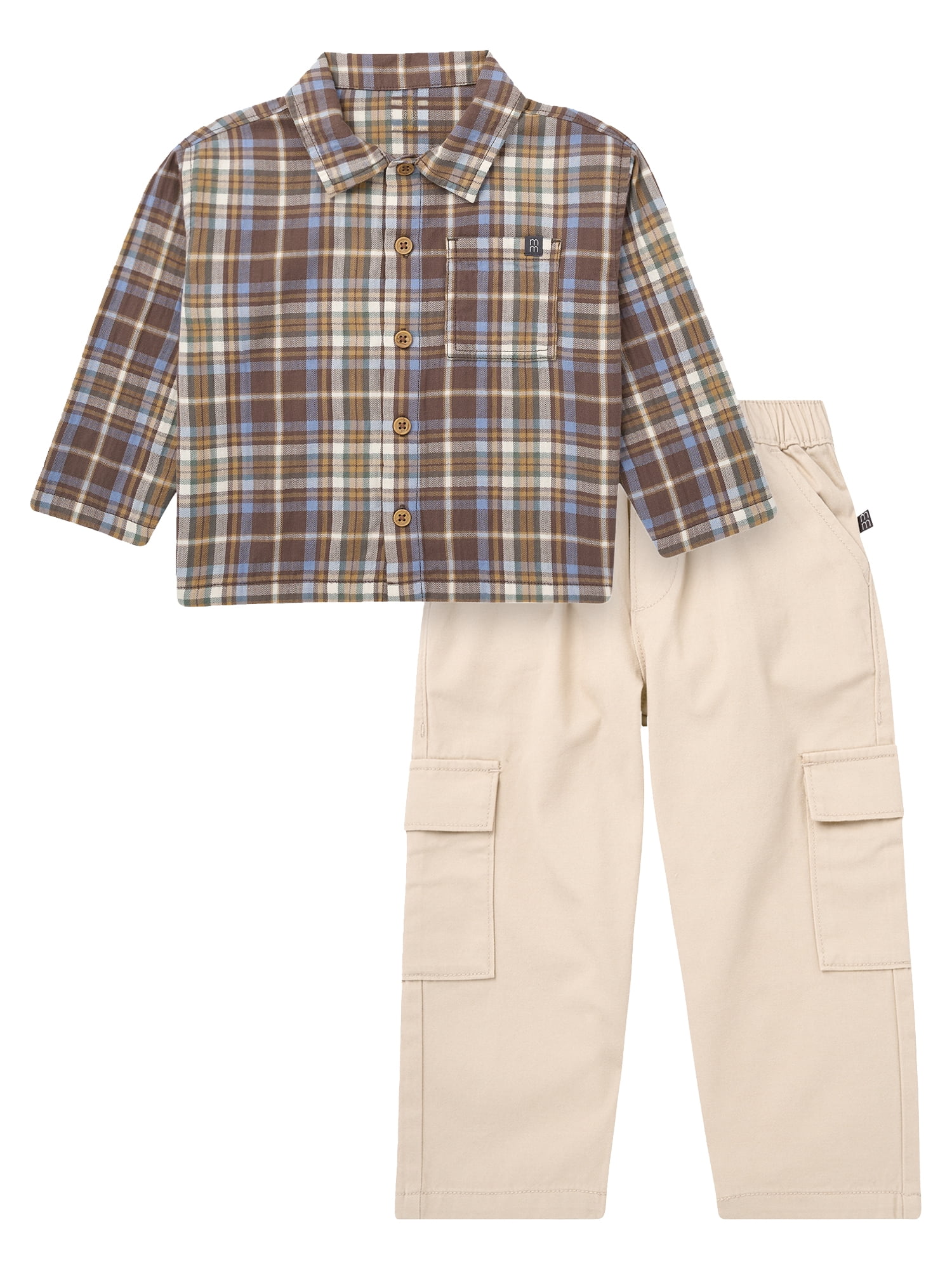 Modern Moments by Gerber Toddler Boy Button Down Shirt and Cargo Jogger Outfit Set, Sizes 12 Months - 5T
