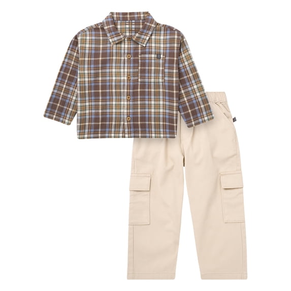 Modern Moments by Gerber Toddler Boy Button Down Shirt and Cargo Jogger Outfit Set, Sizes 12 Months - 5T