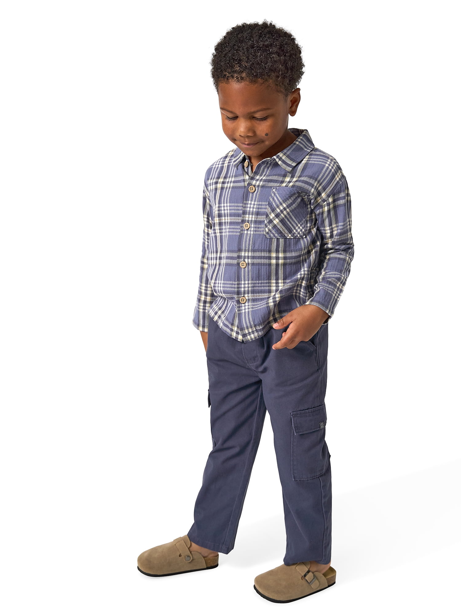 Modern Moments by Gerber Toddler Boy Button Down Shirt and Cargo Jogger Outfit Set, Sizes 12 Months - 5T