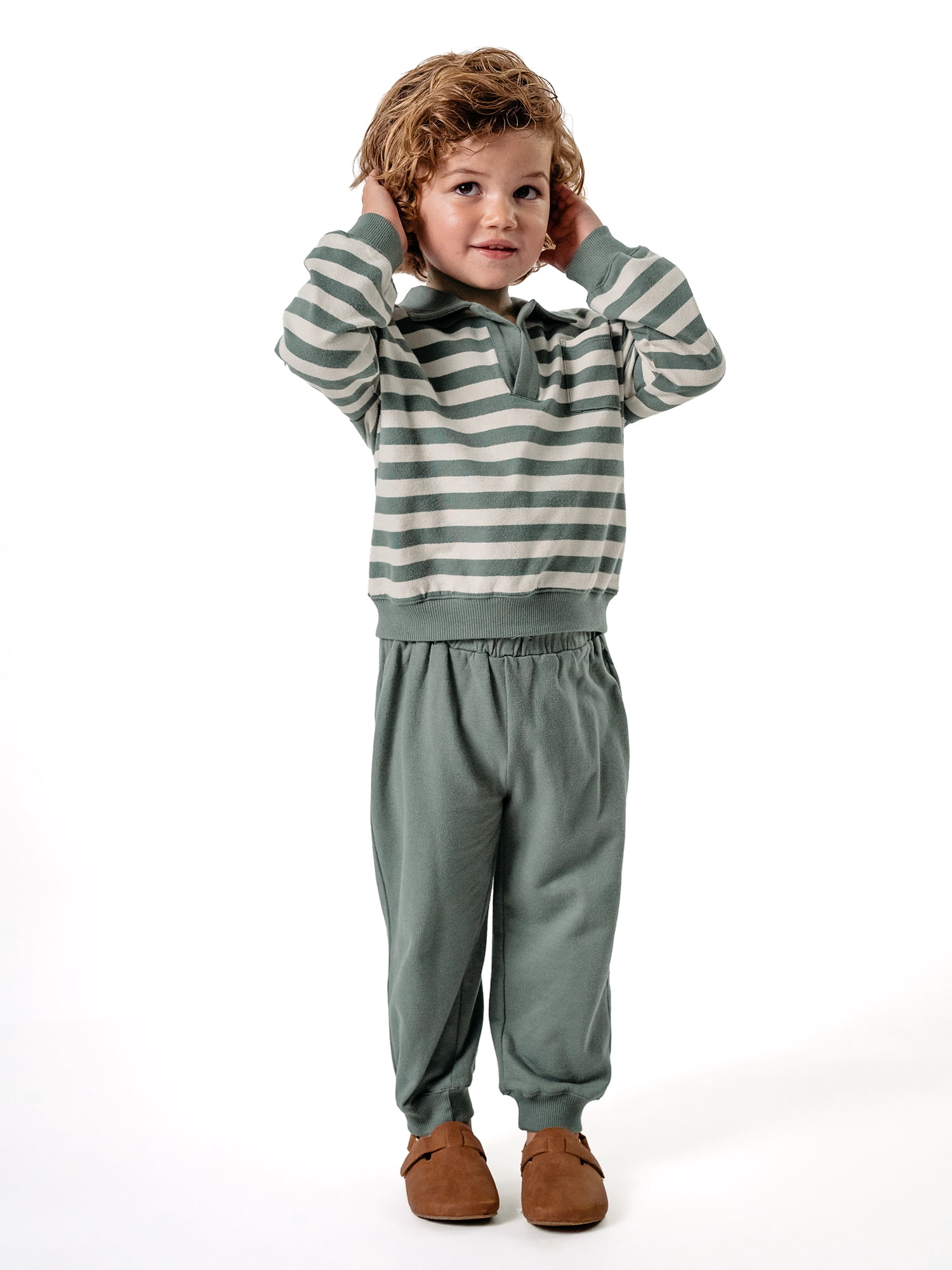 Modern Moments by Gerber Toddler Boy Polo Sweatshirt and Sweatpant Outfit Set, Sizes 12 Months - 5T