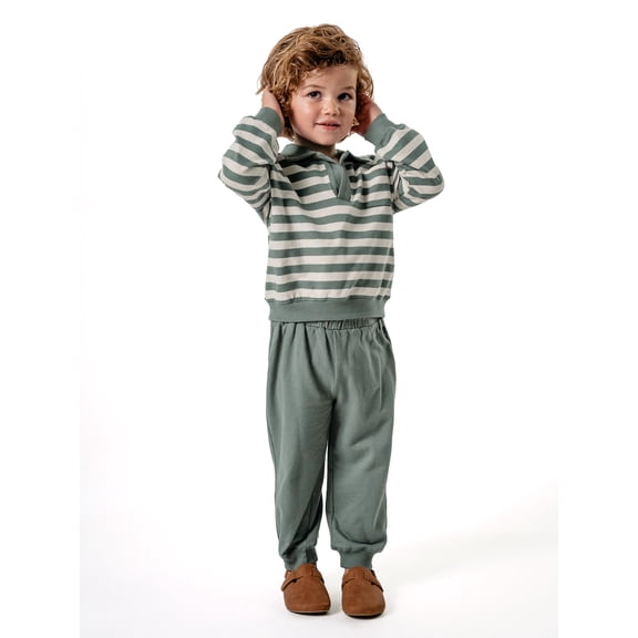 Modern Moments by Gerber Toddler Boy Polo Sweatshirt and Sweatpant Outfit Set, Sizes 12 Months - 5T
