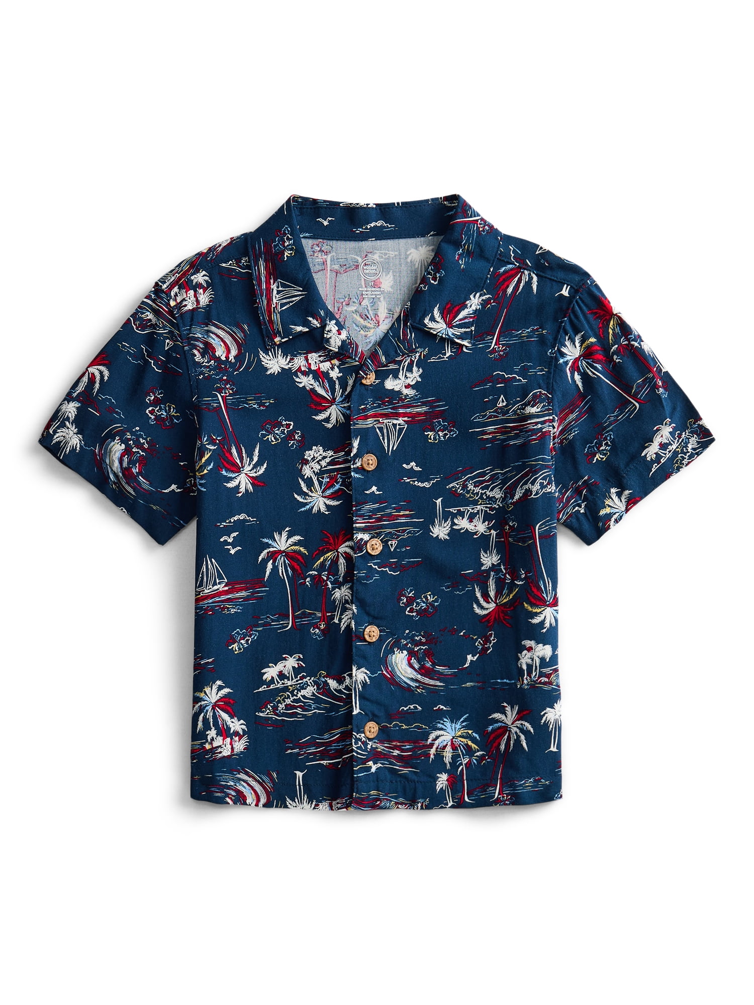 Wonder Nation Toddler Boys Patriotic Camp Shirt with Short Sleeves, Sizes 12M-5T