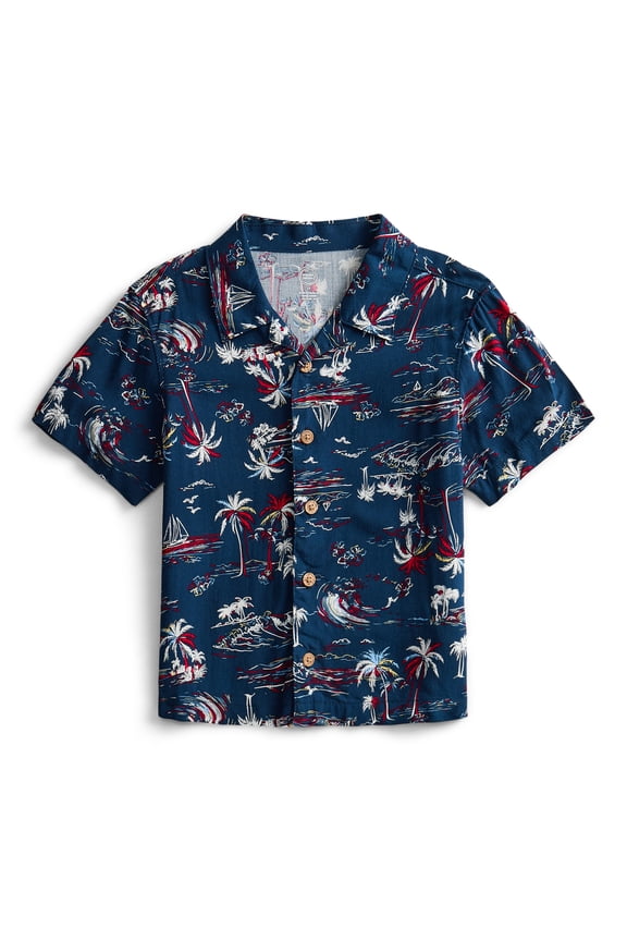 Toddler Boys Patriotic Camp Shirt with Short Sleeves, Sizes 12M-5T