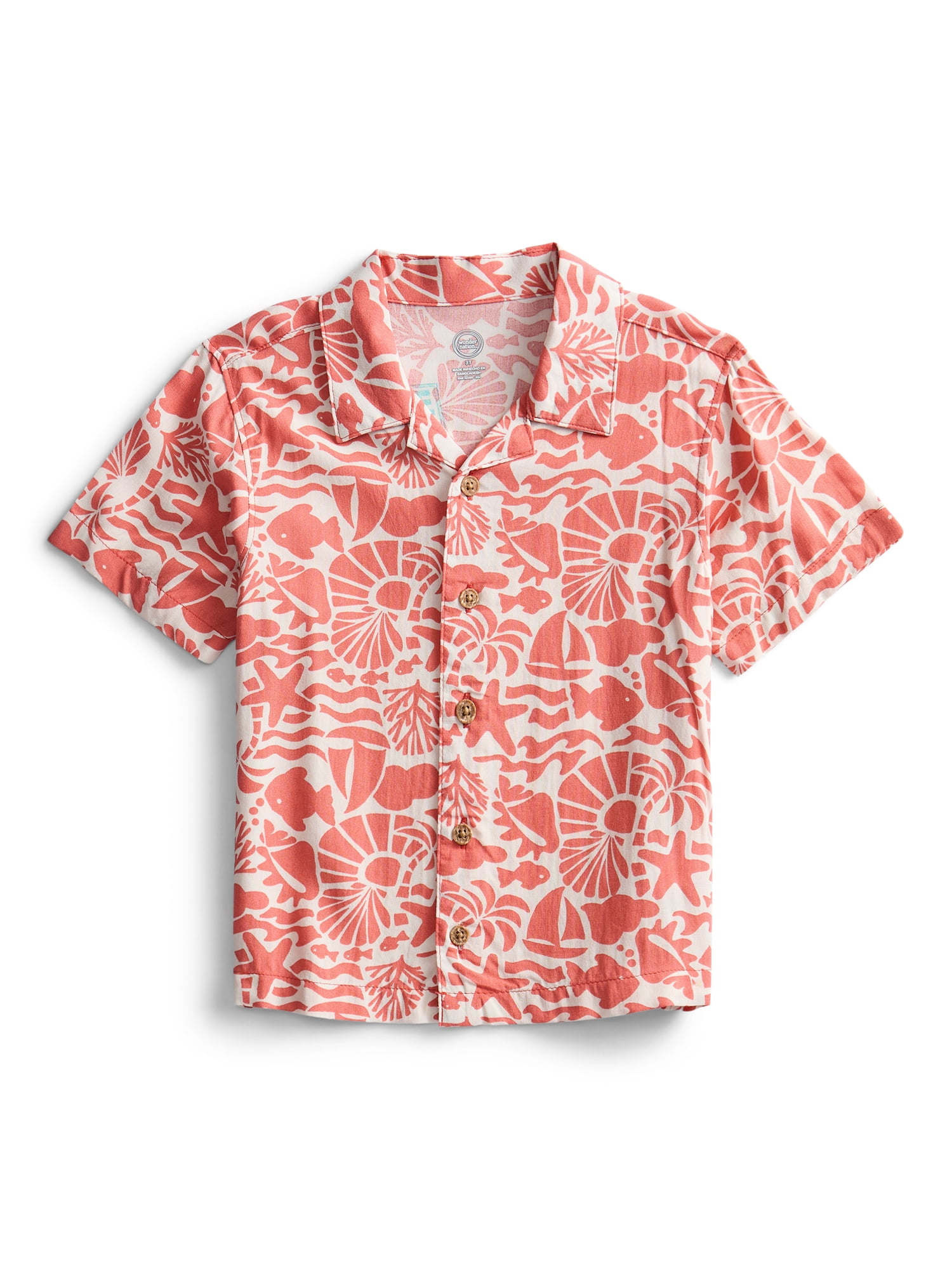 Wonder Nation Toddler Boys Camp Shirt with Short Sleeves, Sizes 12M-5T
