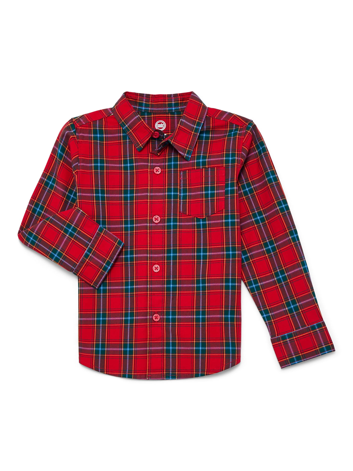 Wonder Nation Toddler Boys' Plaid Button Up Shirt with Long Sleeves, Sizes 12M-5T