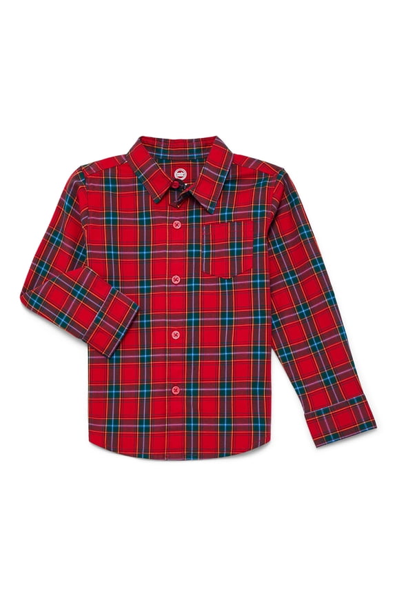 Toddler Boys' Plaid Button Up Shirt with Long Sleeves, Sizes 12M-5T