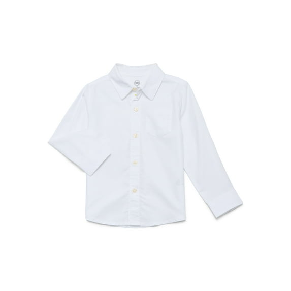 Wonder Nation Toddler Boys' Cotton Button Up Shirt with Long Sleeves, Sizes 12M-5T