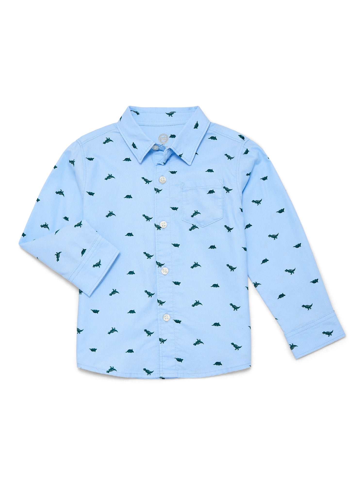 Wonder Nation Toddler Boys' Print Button Up Cotton Shirt with Long Sleeves, Sizes 12M-5T