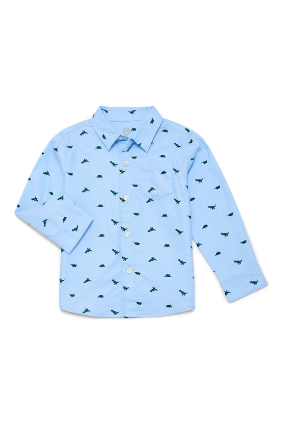 Toddler Boys' Print Button-up Cotton Shirt with Long Sleeves, Sizes 12M-5T