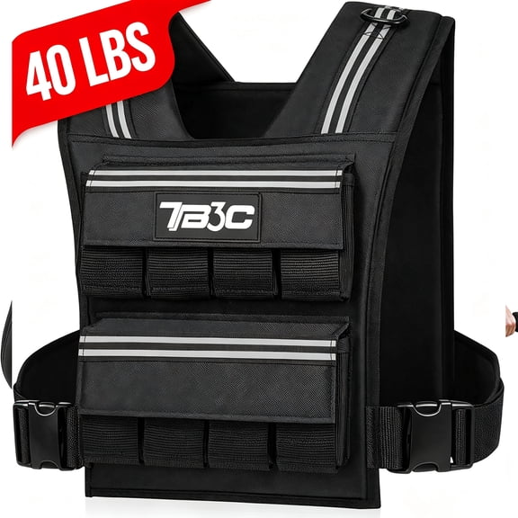 TB3C 40 LB Adjustable Weighted Vest Men, Men's Weighted Vest for Running Strength Training, Black