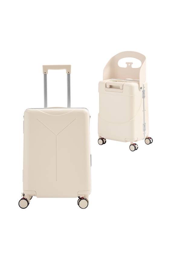 TBAU Ride-On Suitcase for Kids with Foldable Seat,20" Luggage with TSA Lock for Travel,Beige