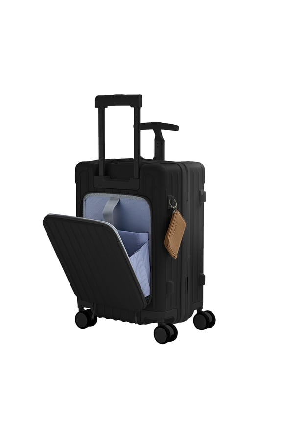 TBAU Ride-On Suitcase for Kids with Seat, Front Opening Carry-On Luggage, 360° Lockable Spinner and TSA Lock, Black