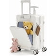thumbnail image 1 of TABU Ride-On Suitcase for Kids with Seat, Front Opening Carry-On Luggage, 360° Lockable Spinner and TSA Lock, White, 1 of 9