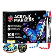 TBC The Best Crafts 108 Colors Dual Tip Acrylic Paint Pens, 1mm Fine Tip & 1-5mm Dot Tip, Permanent Markers for Rocks, Wood, Ceramic, Canvas & DIY Crafts