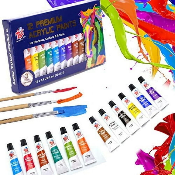 TBC The Best Crafts 12 Color Acrylic Paint Set, Premium Art Paint for Kids, Students, Adults