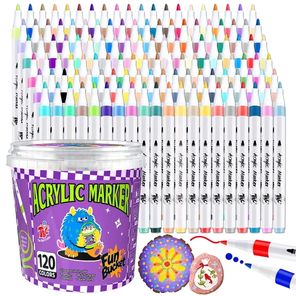 TBC The Best Crafts 120 Colors Acrylic Paint Markers, Strong Coverage, Waterproof Non-Toxic Odorless, Multi-Surface Pens for Paper, Ceramic, Fabric, Stone, Back to School & DIY Crafts