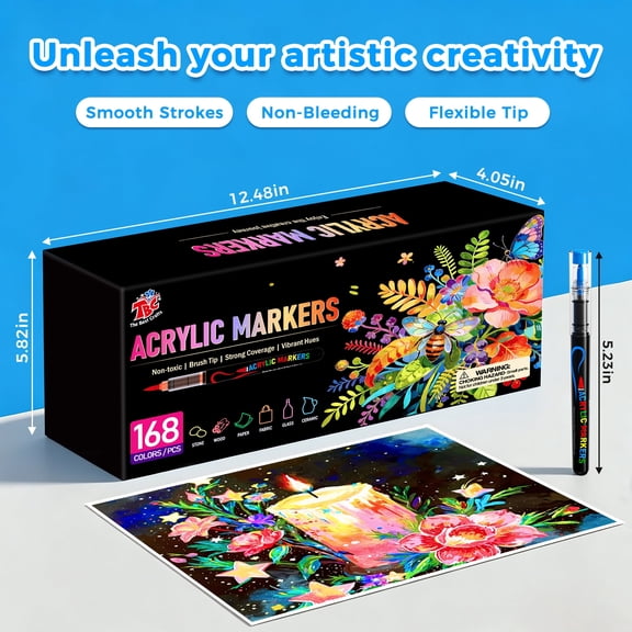 TBC The Best Crafts 168 Colors Acrylic Paint Markers, Dual Tip Flexible Brush Acrylic Marker Pens, Quick Dry Waterproof Paint Pens for Stone, Wood, Glass, Plastic, Canvas DIY Craft Painting
