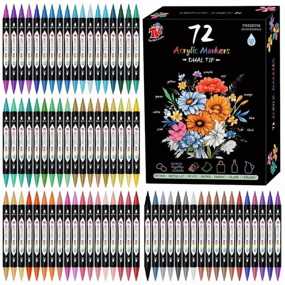 TBC The Best Crafts 72 Colors Dual Tip Acrylic Paint Markers, Waterproof Non-Toxic Art Marker Set for Multi-Surface DIY Crafts