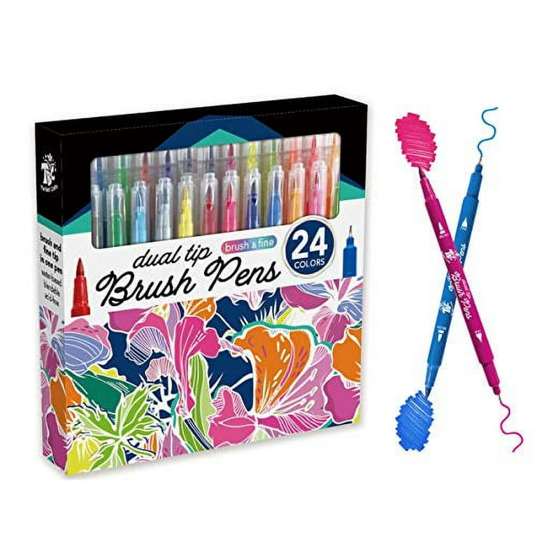 24 Colors Dual Tip Watercolor Brush Pens Set, Water-based Washable