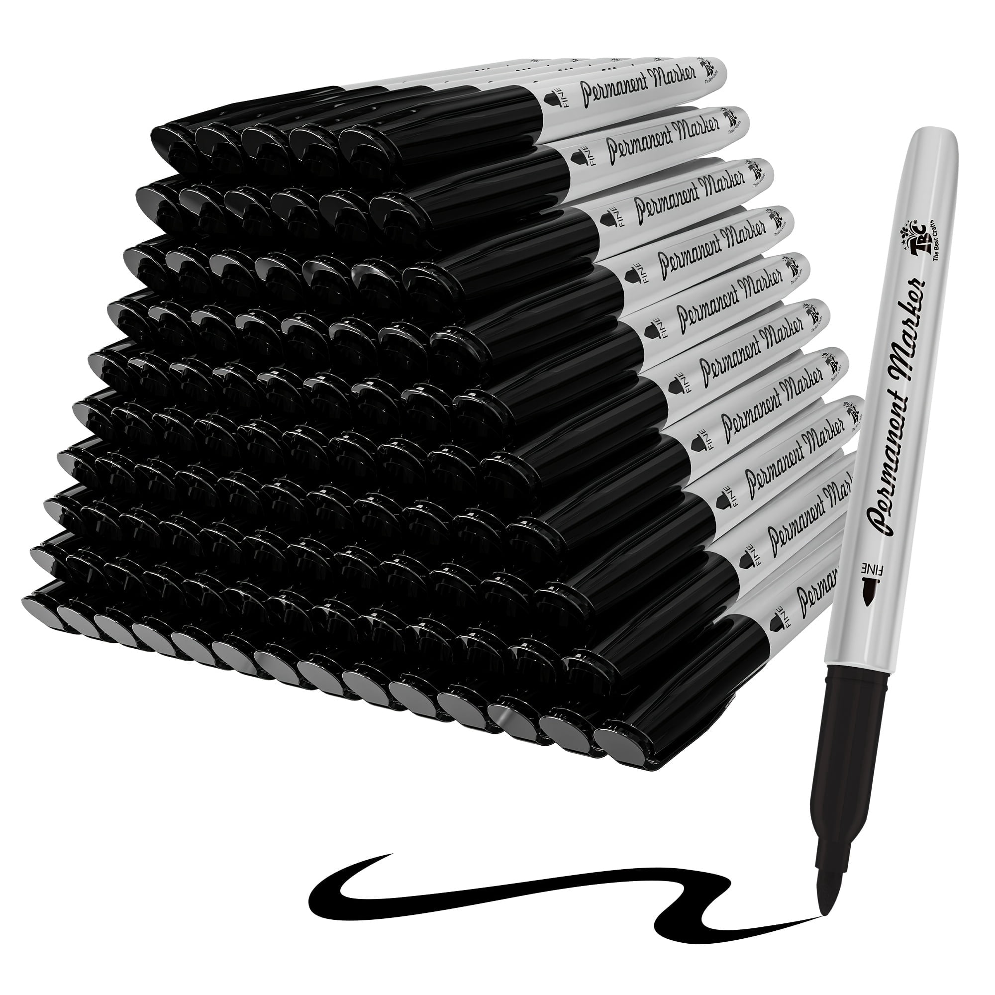 TBC The Best Crafts Permanent Markers Set, Fine Flexible Tip, Quick-Dry & Fade-Resistant, Works On Paper, Plastic, Metal & More(100 Black)