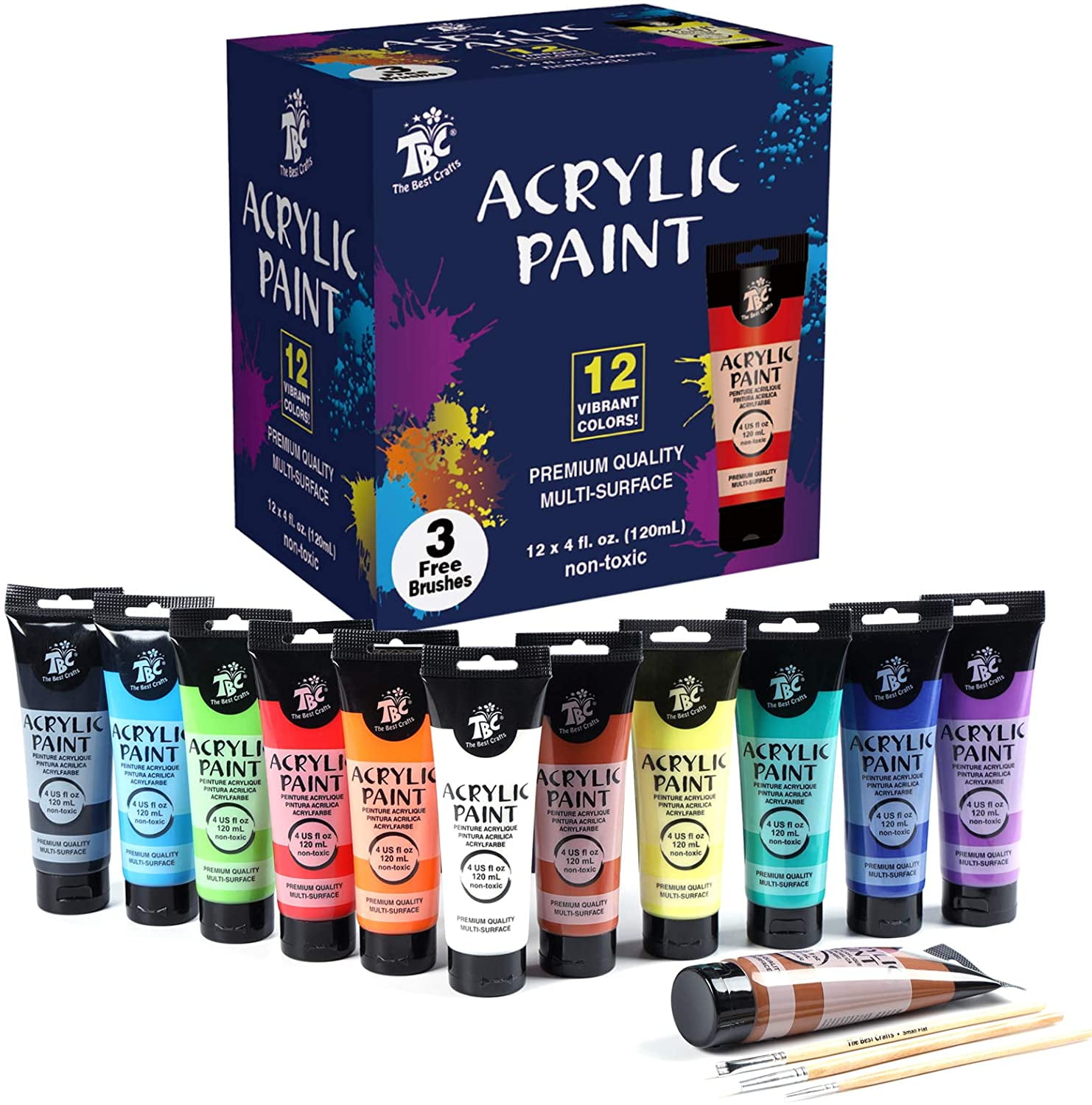 TBC The Best Crafts Premium Acrylic Paint,12 Colors/Big Tubes(120ml / 4 fl.oz,Rich Pigments,Ideal Art Paint Supplies for Professional and Beginners