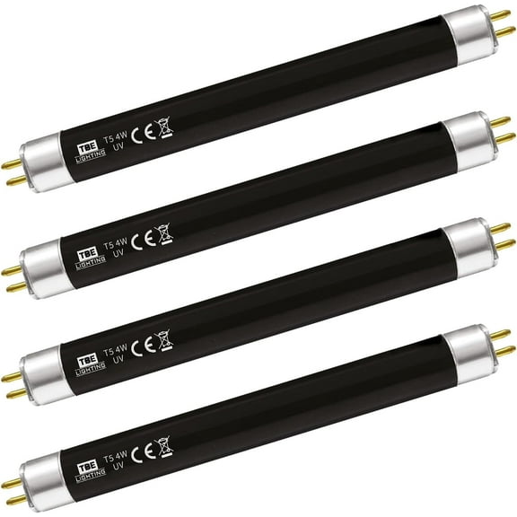 TBE LIGHTING 4w / 6 inch UV BLACK LIGHT tubes - F4T5/BLB 395nm Ultraviolet UVA Black Light to provide party effect lighting, detecting holograms on monetary notes / passports - G5 2-Pin Base (4-Pack)