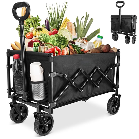 TBGENIUS Collapsible Wagon Cart Foldable Heavy Duty Folding Wagon Large Capacity Shopping Cart Utility for Camping Garden Beach Sports Fishing, 264lbs