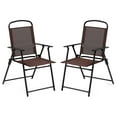thumbnail image 1 of TBKLEY 2pcs Patio Folding Sling Back Chair with Armrests, Portable Metal Outdoor Chairs for Indoor Outdoor Garden Poolside Yard, Brown, 1 of 7