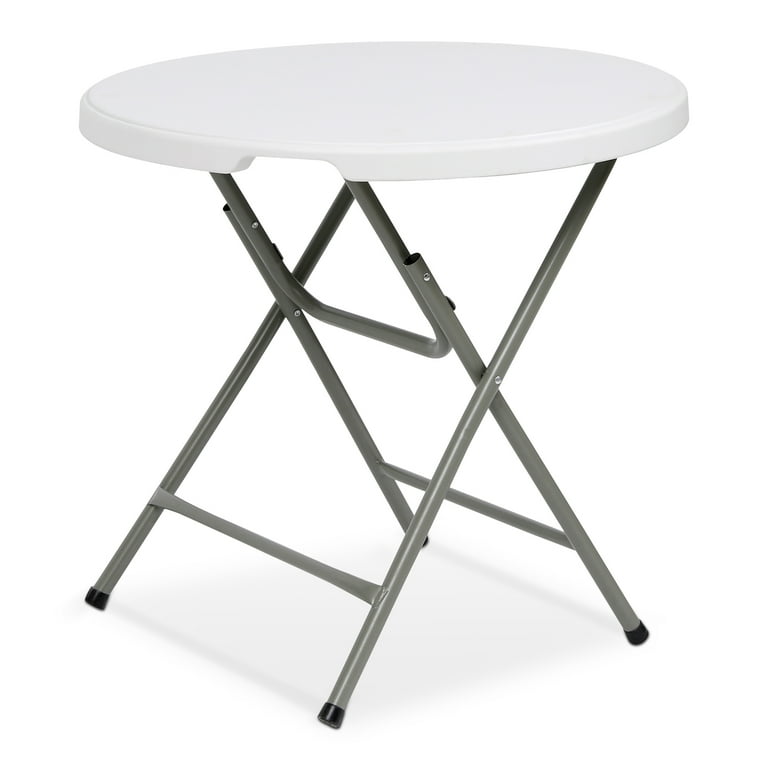TBKLEY 32 Round Folding Table Portable Indoor Outdoor Plastic Dining Table White