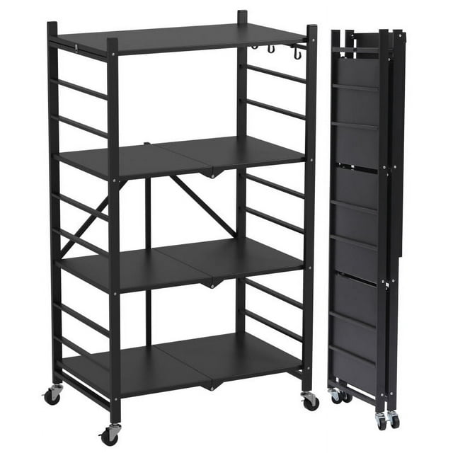 TBKLEY 4-Tier Folding Metal Shelving Unit, Heavy-Duty Storage Rack, Black