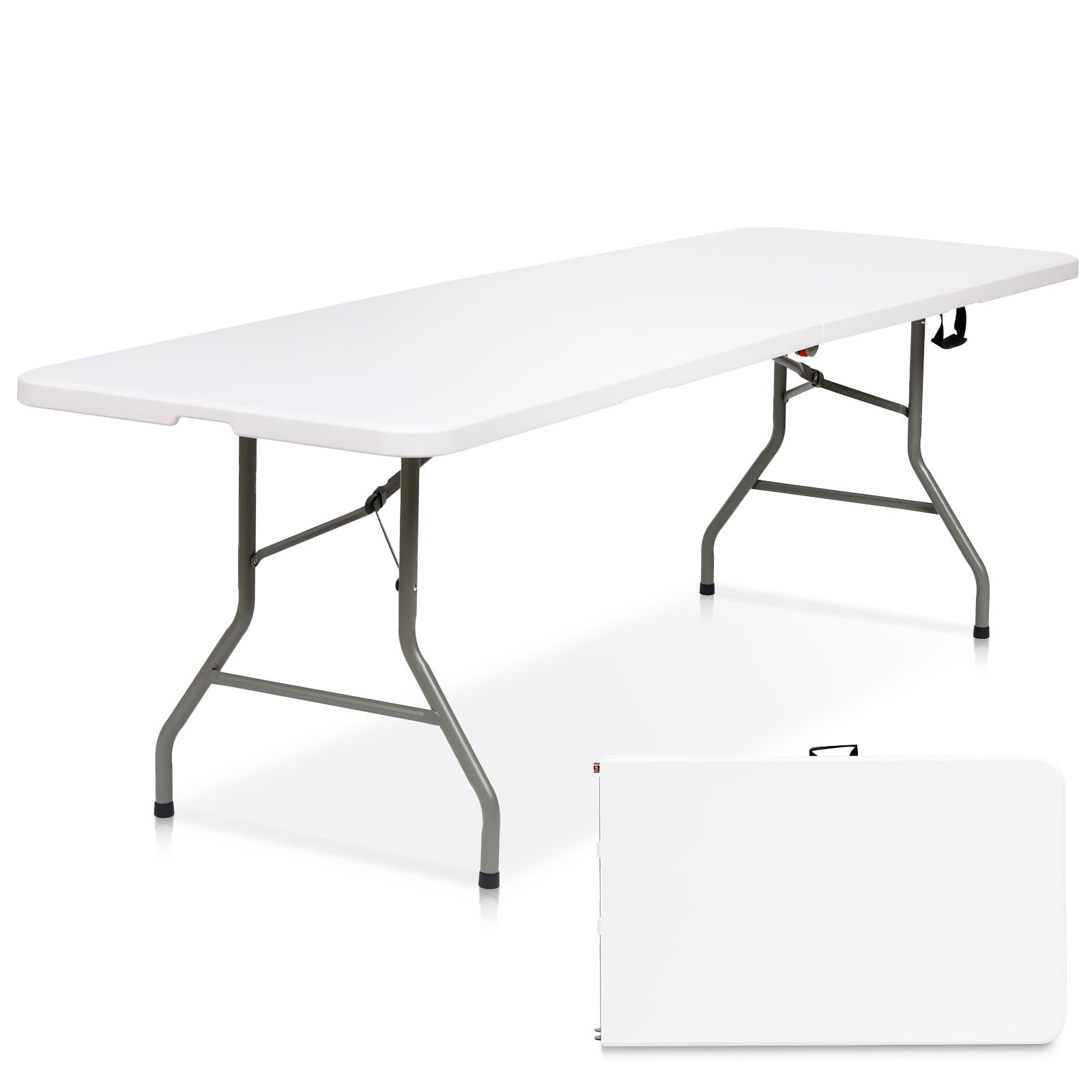 8ft White Heavy Duty Plastic Folding Table with Handle