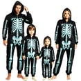 thumbnail image 1 of TBKOMH Family Matching Halloween Costume Skeleton Onesie Zip Up Hooded Jumpsuit Long Sleeve One Piece Loungewear for Couples Adults Spooky Party Outfit, 1 of 5