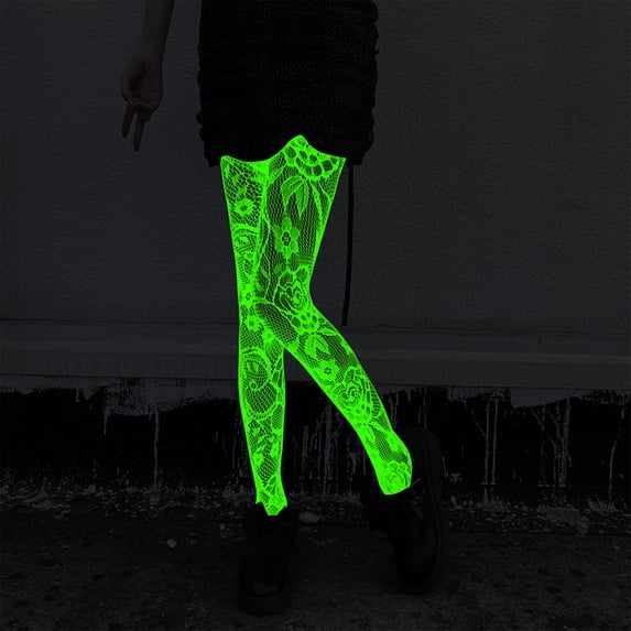 TBKOMH Glow In The Dark Fishnets Halloween Stockings Rave Clothes High Waist Tights Party Stocking for Women, Costume Halloween Cospaly, Versatile, Stretchy, Non-Itchy, Great Fit