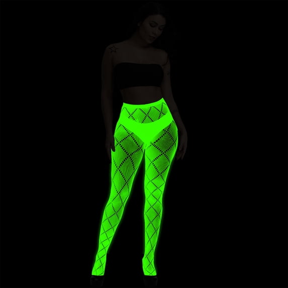 TBKOMH Glow In The Dark Fishnets Women's Fishnet Stockings Sexy Tights High Waisted Pantyhose Halloween Stockings Rave Clothes High Waist Tights Party Stocking for Women