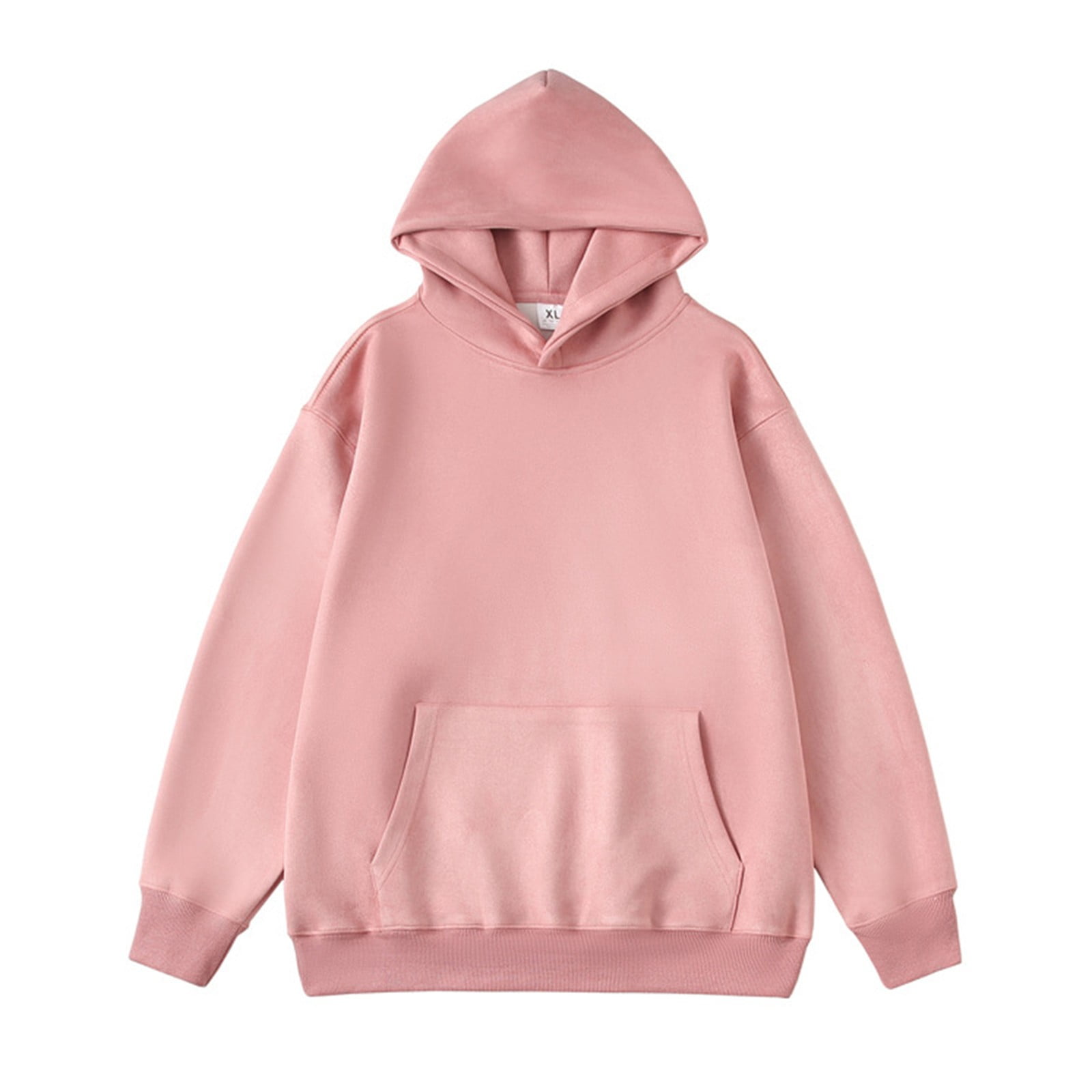 TBKOMH Hoodies for Men High Quality Vintage Long Sleeve Hoodies Collar Solid Color Sweatshirt Hoodies with Big Pockets Pink 4XL