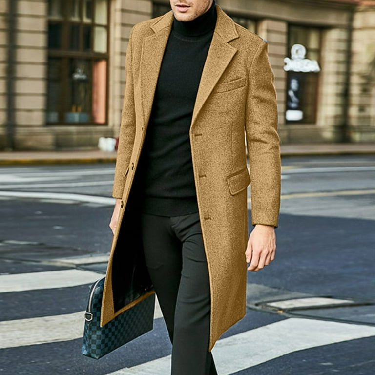 TBKOMH Mens Autumn and Winter Fashion Loose Open Front Trench Coat Outerwear Camel XL