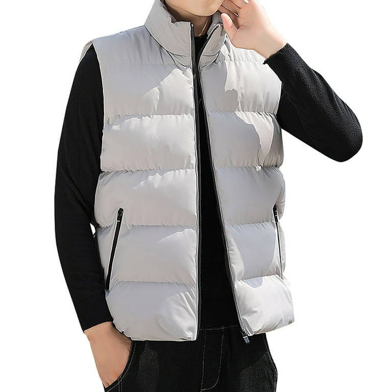 TBKOMH Mens Down Cotton Vest Outer Wear for Spring and Autumn Stand Collar Waistcoat Jacket Gray 3XL Walmart