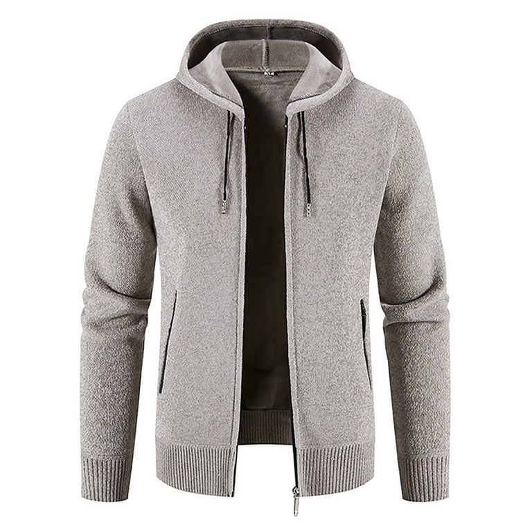 TBKOMH Mens Solid Color Jacket Hooded Plush Plaid Knitting Coat