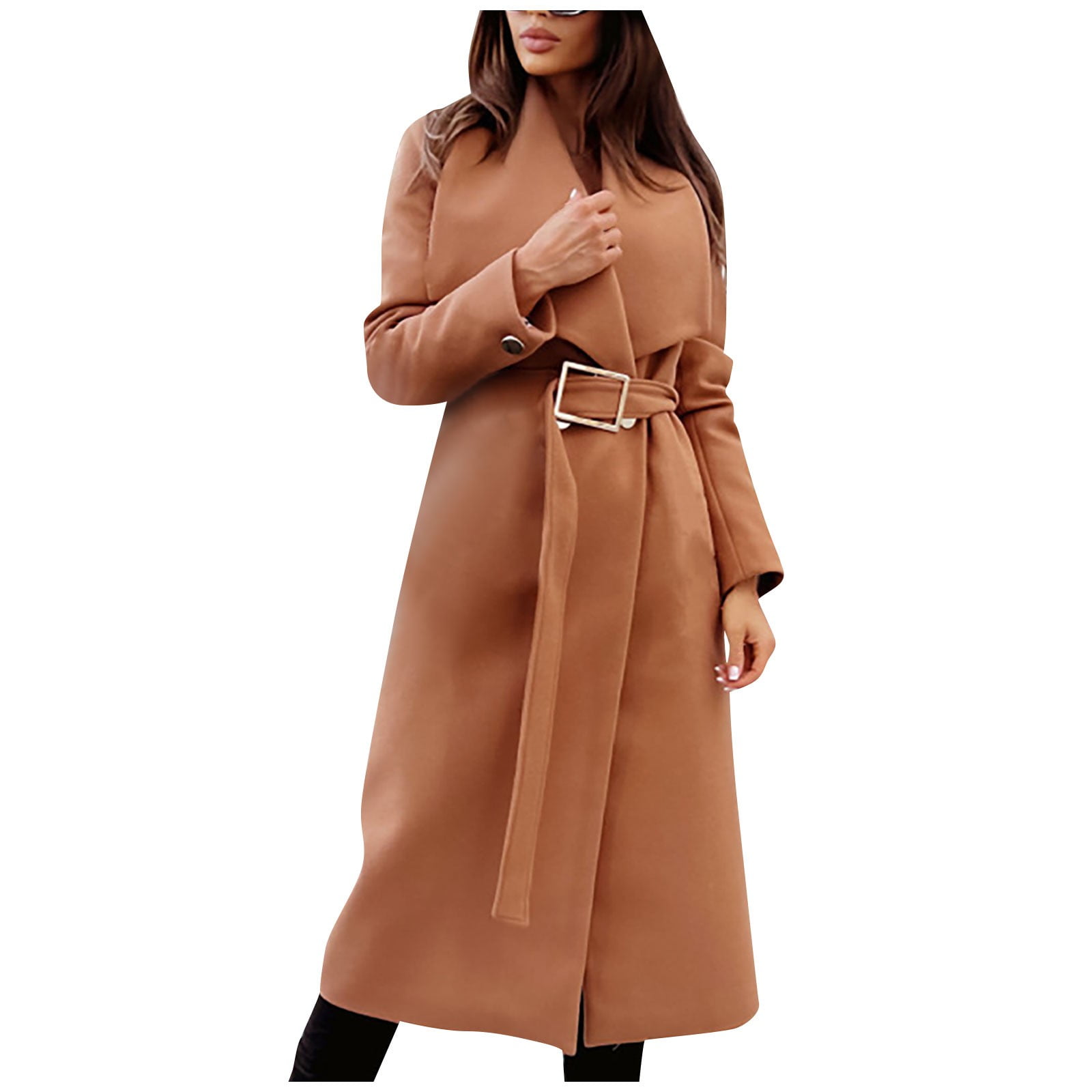 TBKOMH Trench Coats For Women,Fashion Lapel Faux Wool